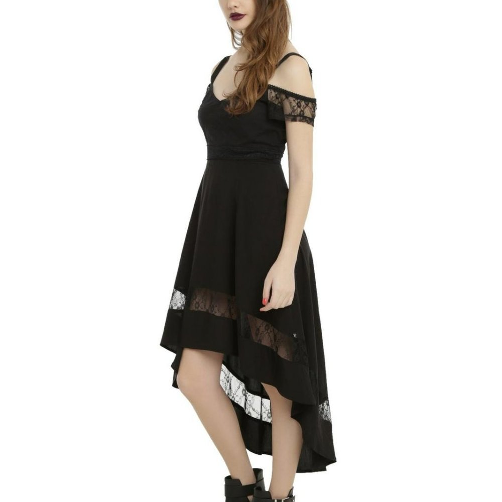 Royal Bones By Tripp Black Cold Shoulder Hi-Low Dress